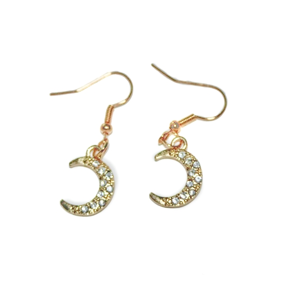 Golden crystal moon earrings - Picture 3 of 7
